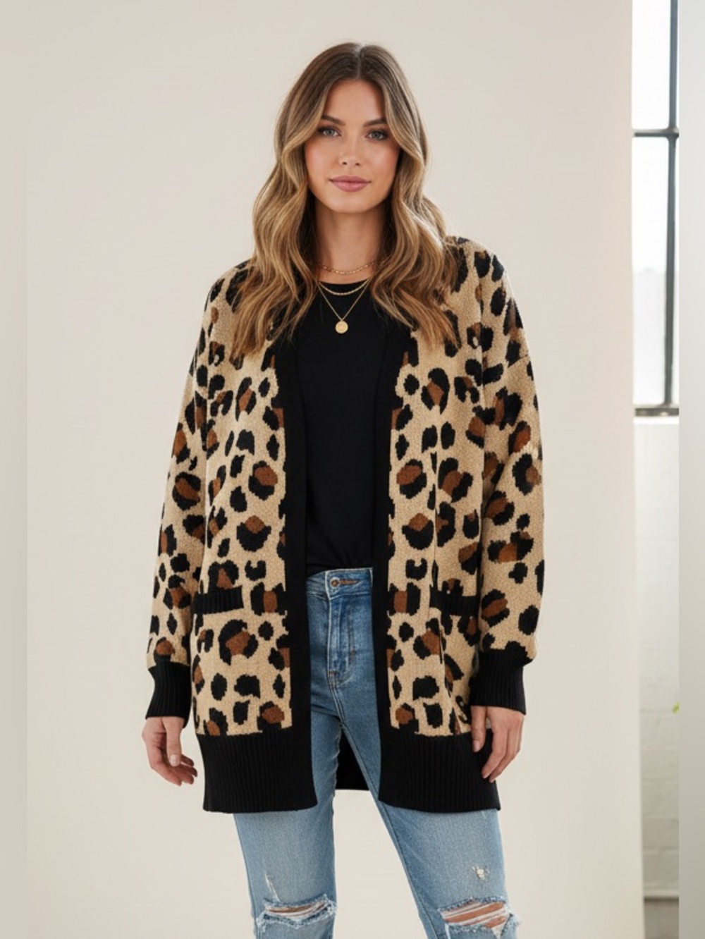 LuLaRoe Peyton Open Front Cardigan • Faux Mohair • Patch Pockets • Cheetah Print